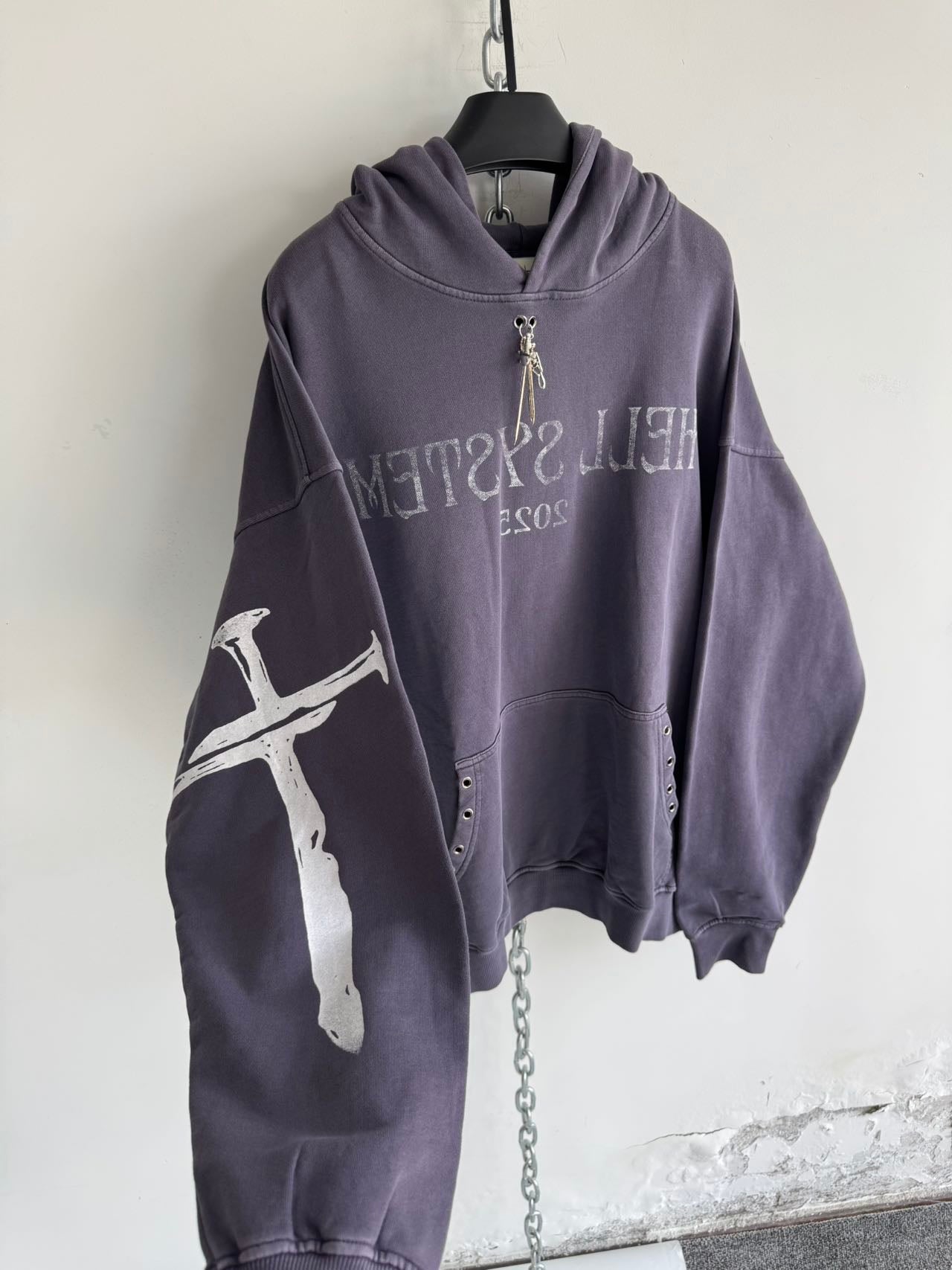 Damaged Rivet Metal Loose Hoodie