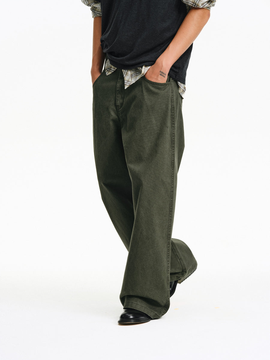 Faded Finish Wide-Leg Casual Pants