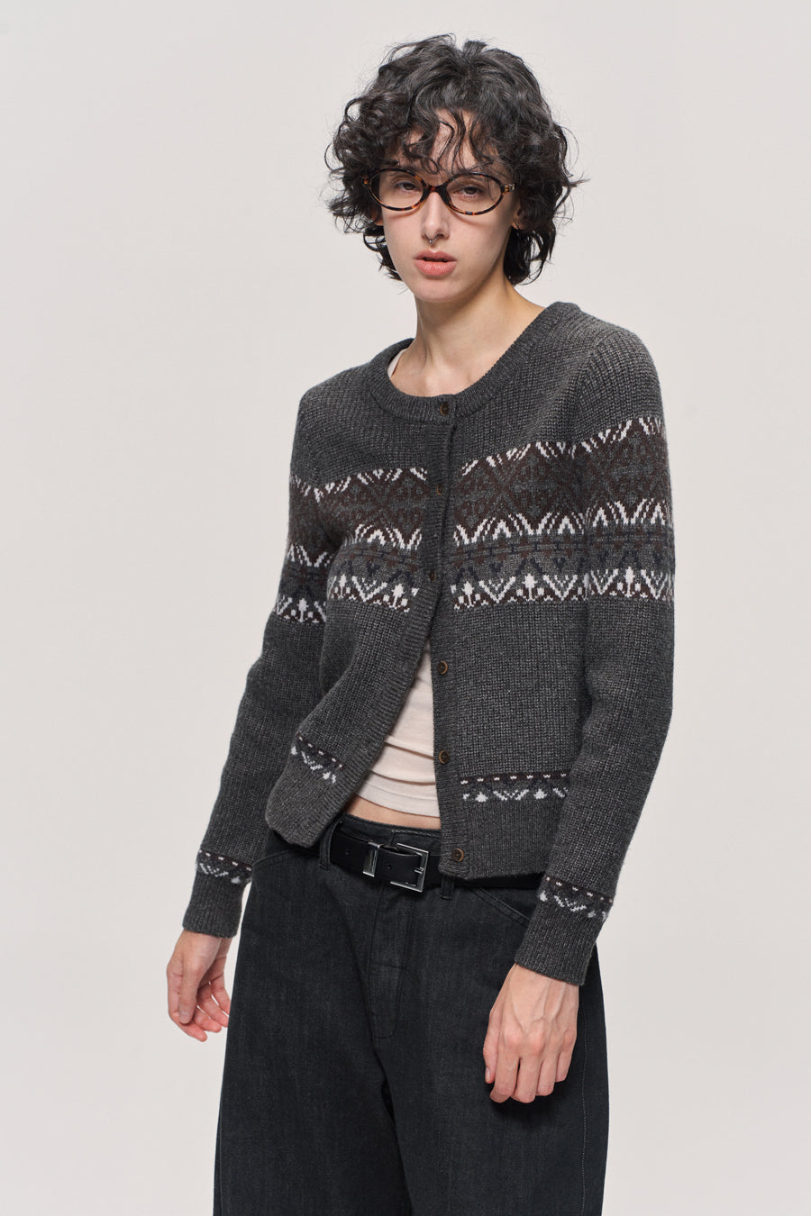 Jacquard wool blend cardigan