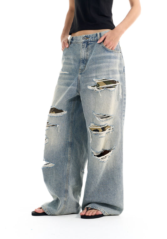 Lip D Camouflage Patch Jeans