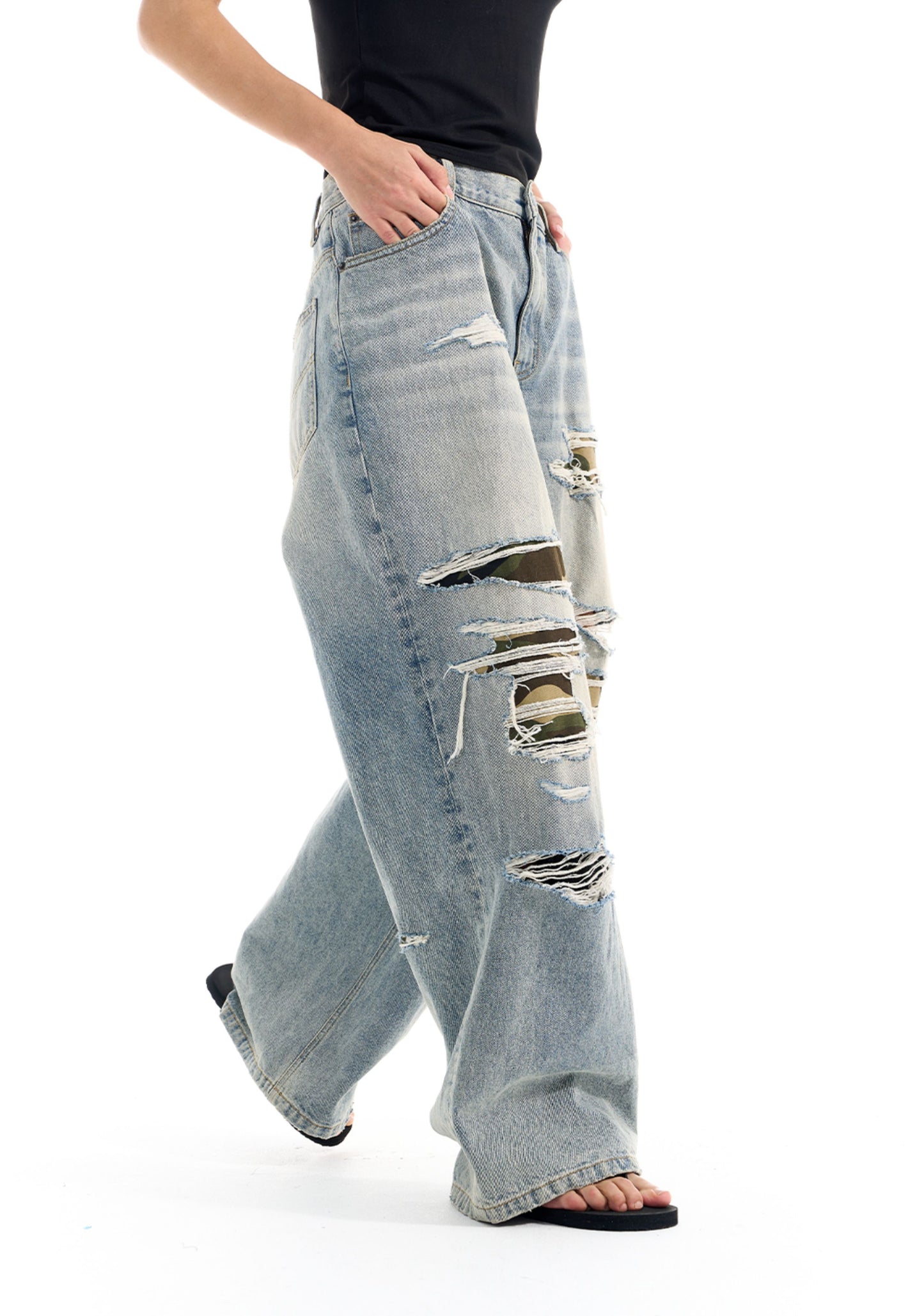 Lip D Camouflage Patch Jeans