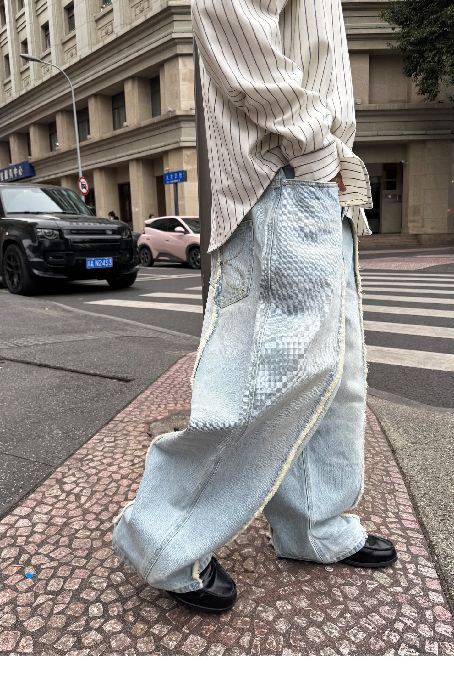Wash-treated Patchwork Denim Pants