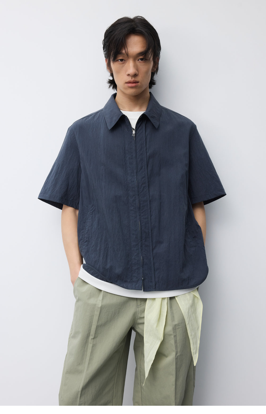 Nylon Curved Stitch Zipper Shirt