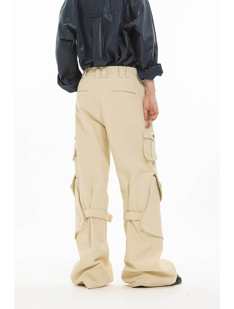 Adjustable strap wide-leg straight pants