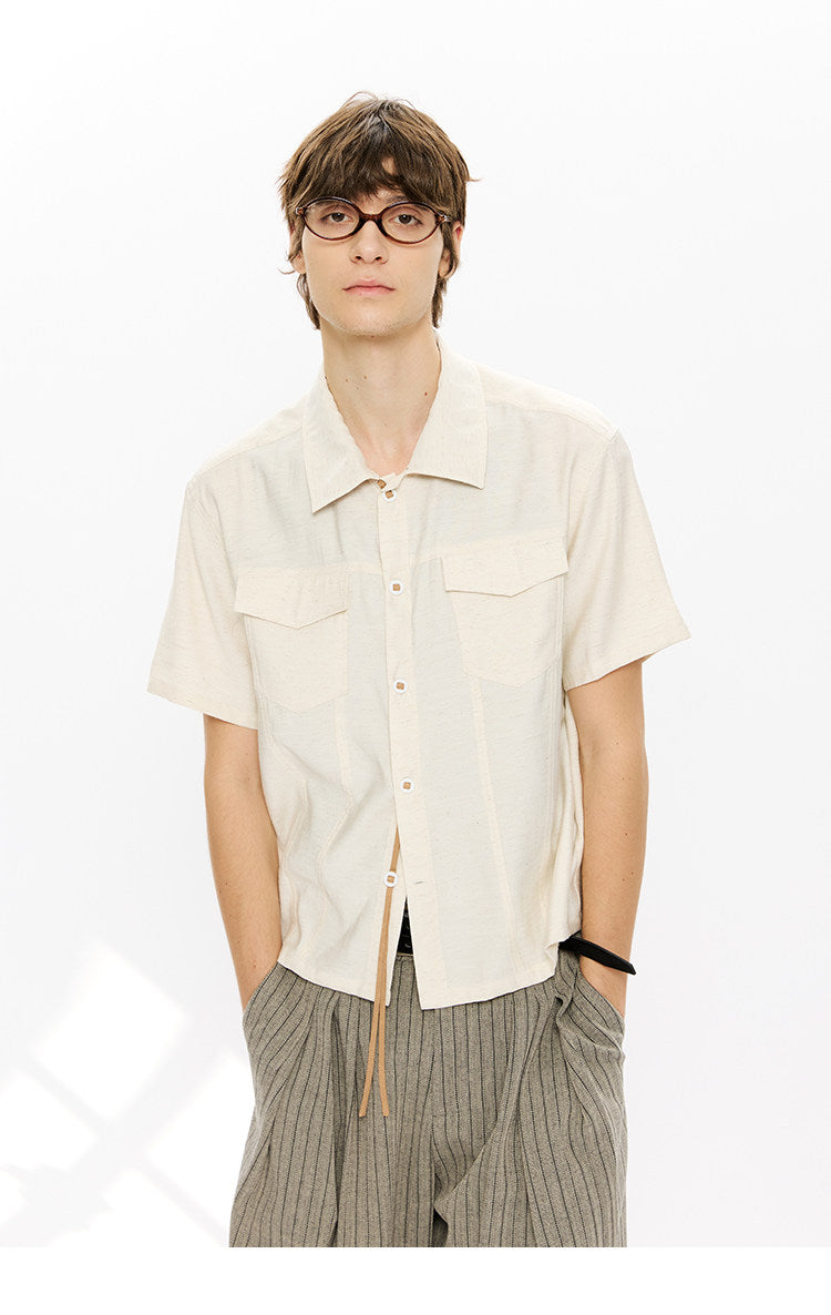 Linen button-down casual shirt with tassels