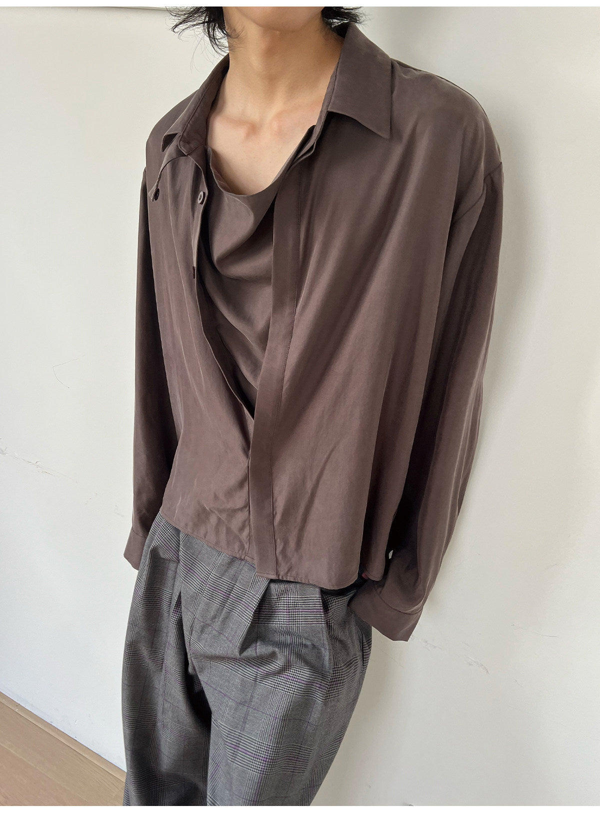 Draped Swing-Collar Shirt