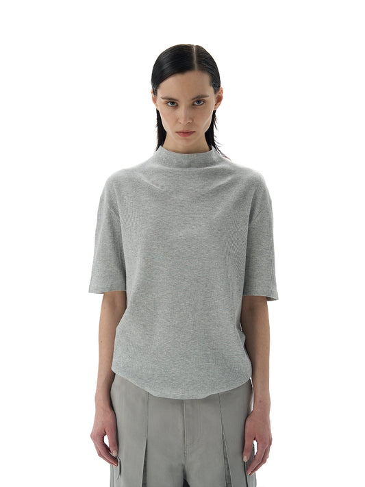 Waffle collar pleated shirt