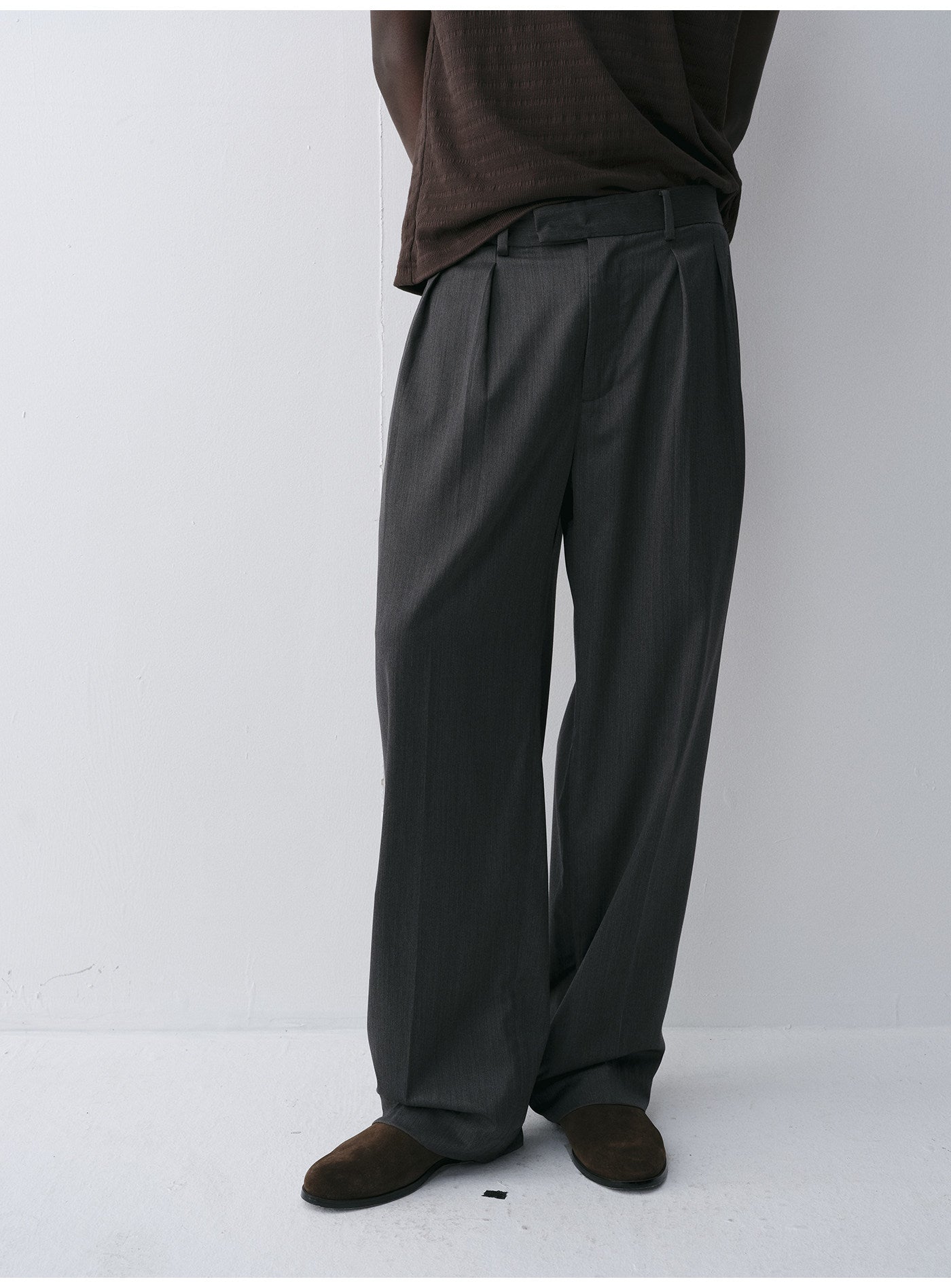 Wool Double-Pleated Casual Pants