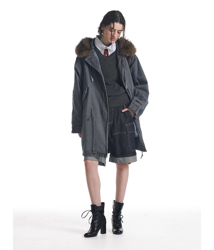 Damage-Washed Hooded Jacket