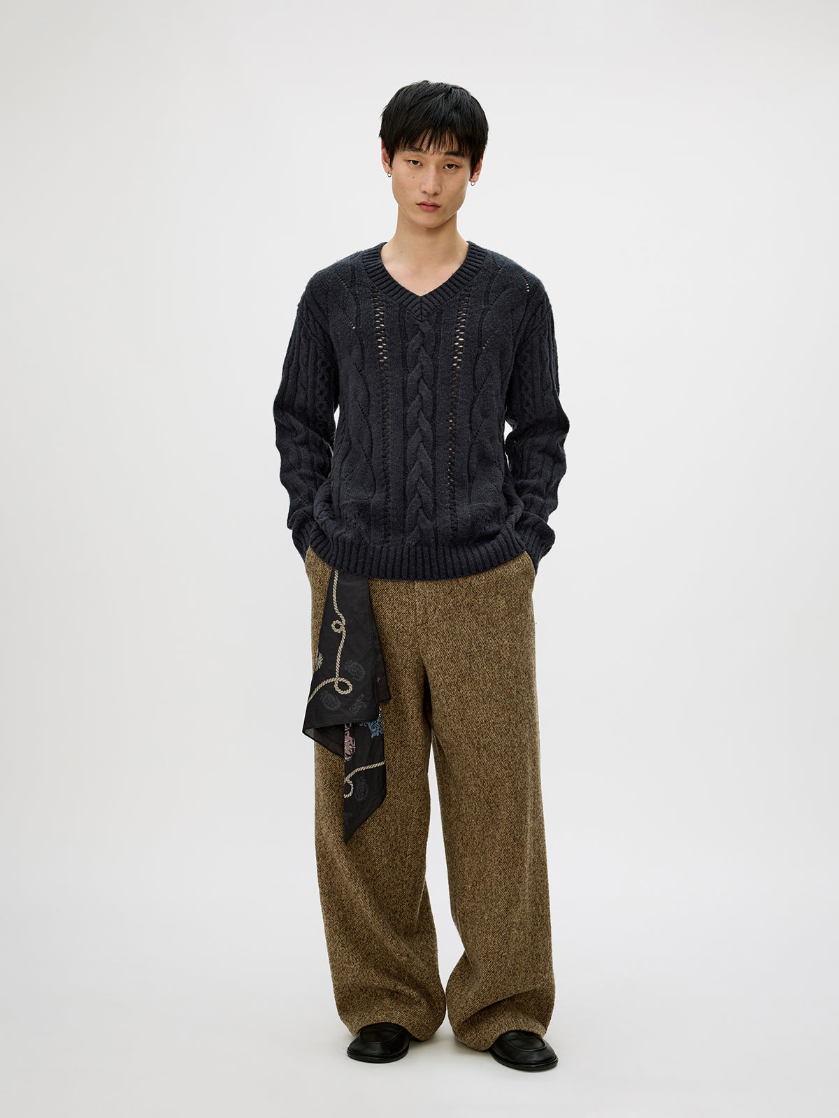 V-neck cable knit sweater