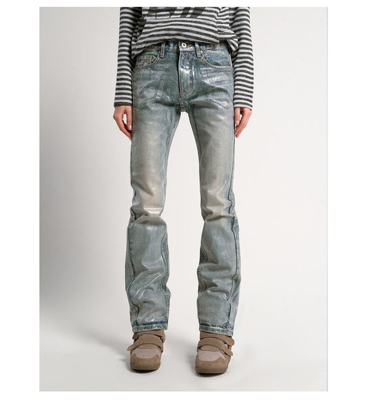 Cracked-Effect Denim Pants