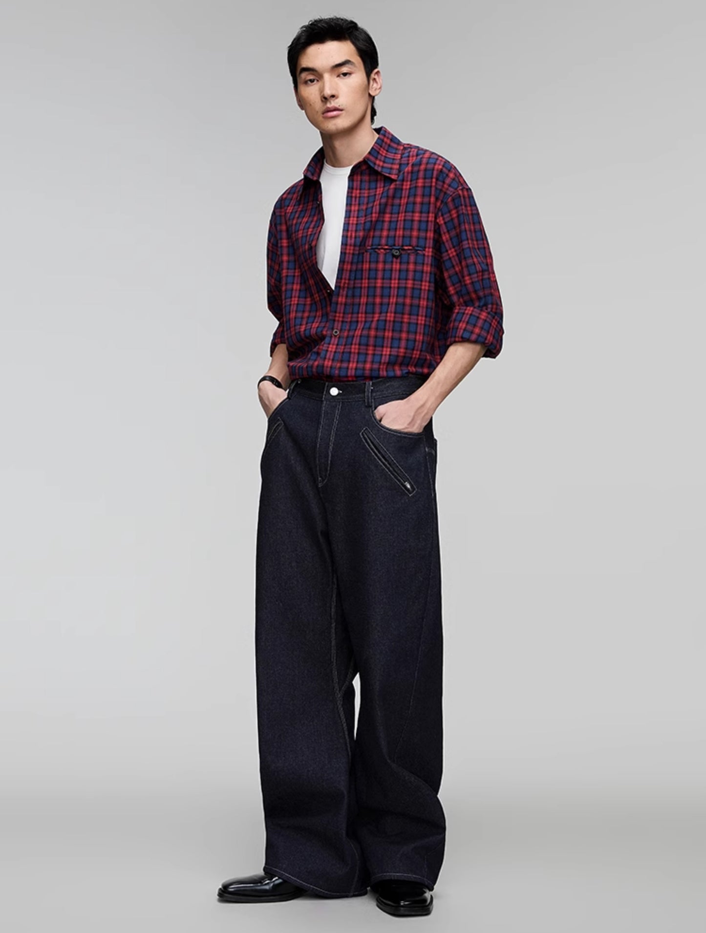 Plaid double pocket shirt