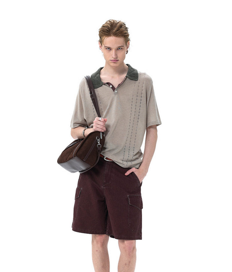 Knit Openwork Polo Shirt