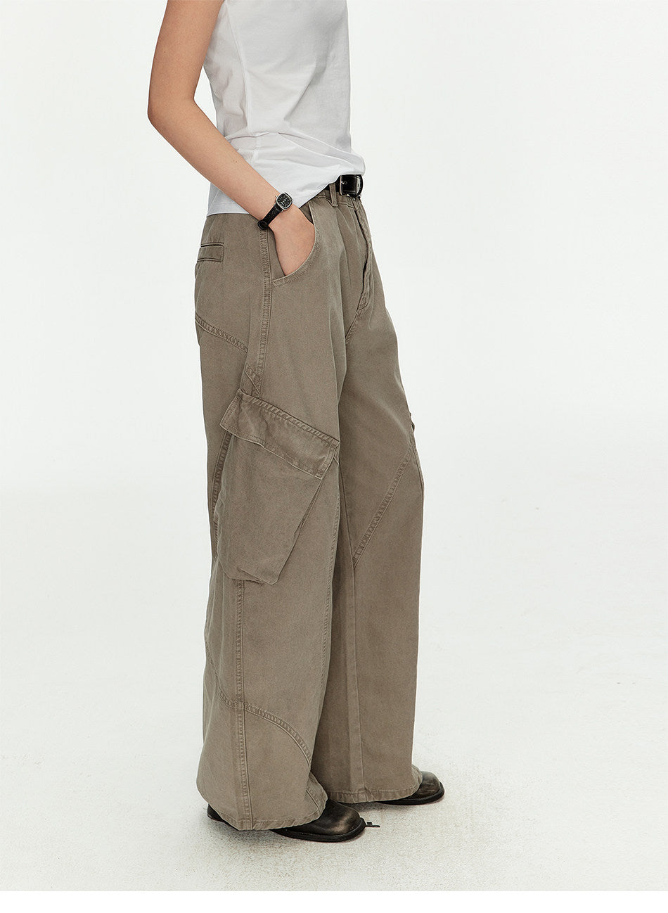 Casual Pants with Side Pockets and Retro Wash Finish