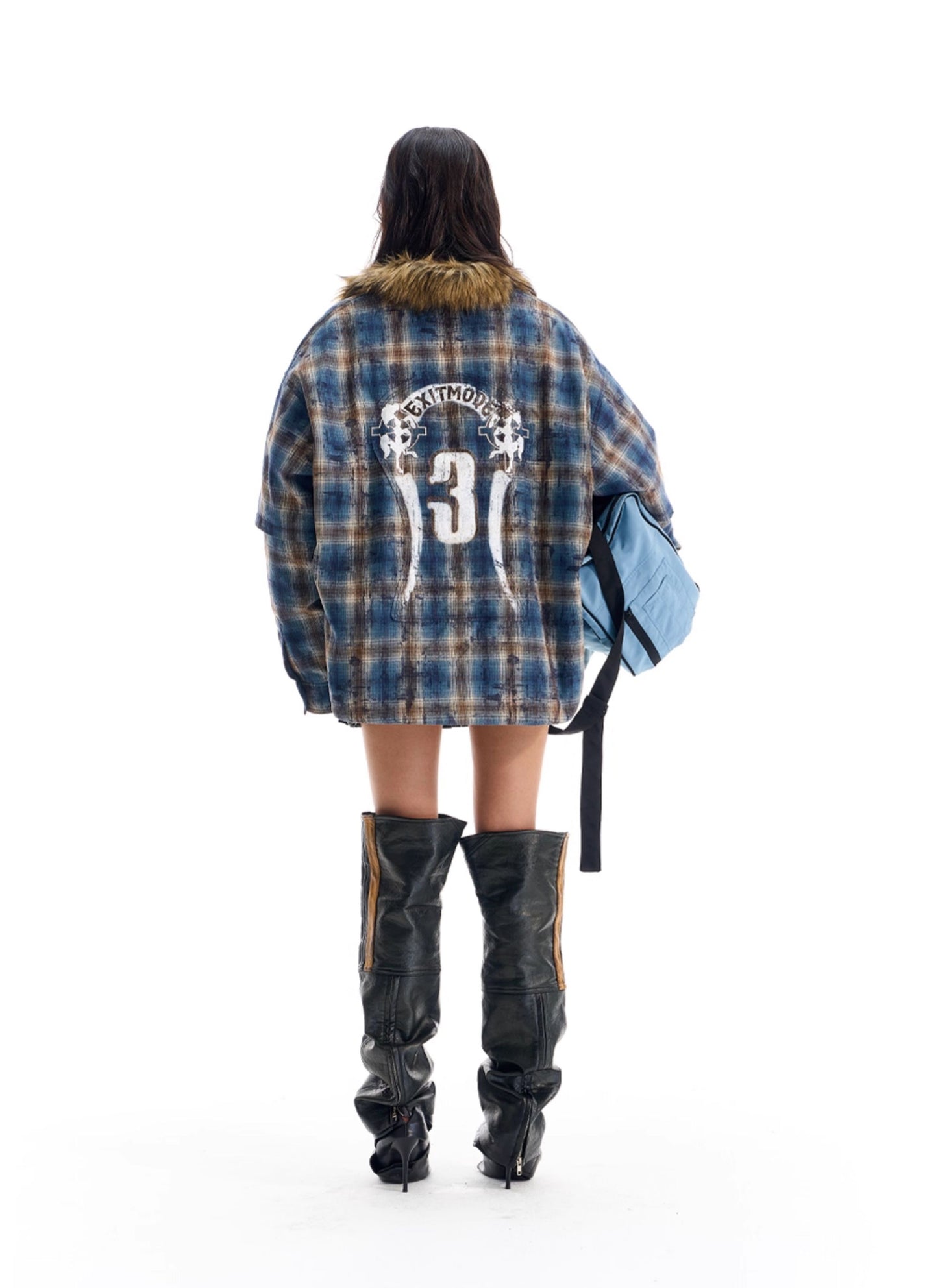 Fake Two-Piece Embroidered Check Shirt