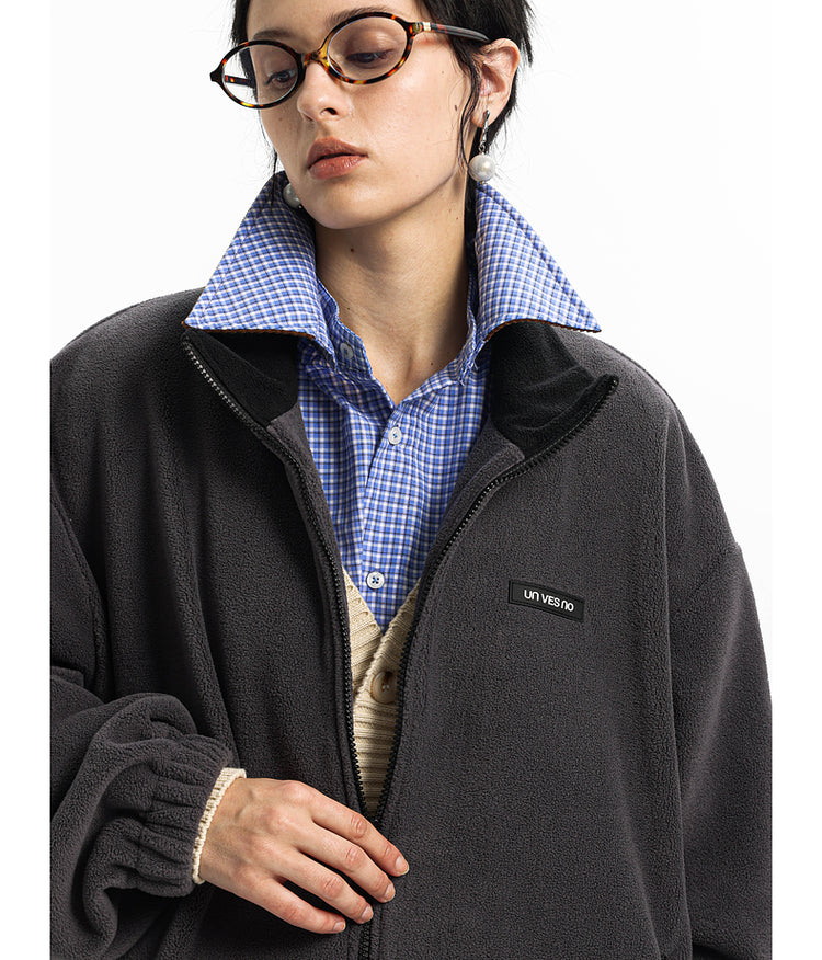 Stand collar casual fleece jacket