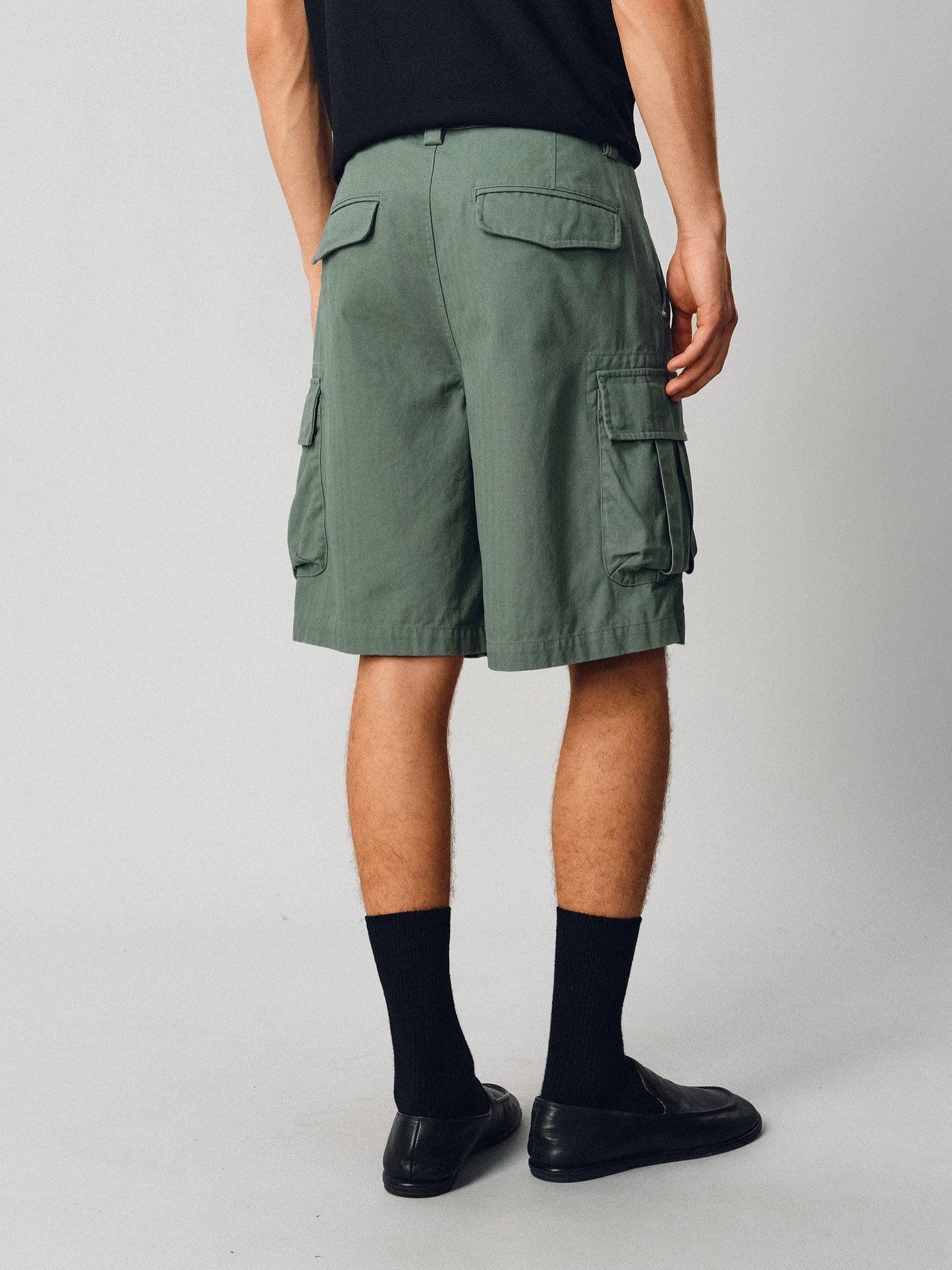 Herringbone-Patterned Work Shorts