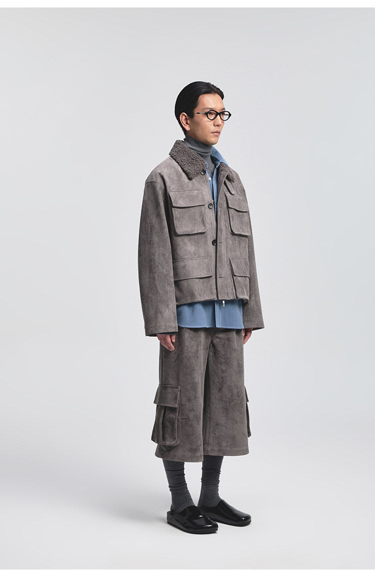 Flocked Multi-pocket Suede Jacket