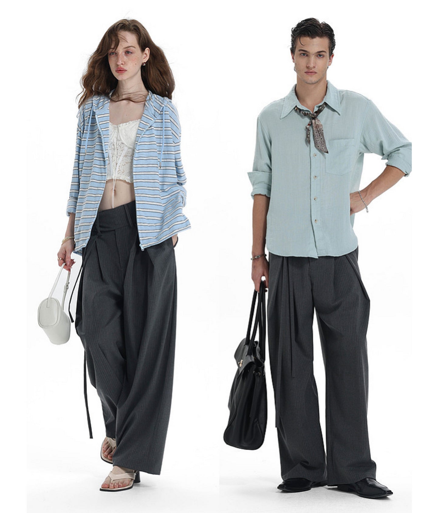 High-Waisted Double-Pleated Casual Pants