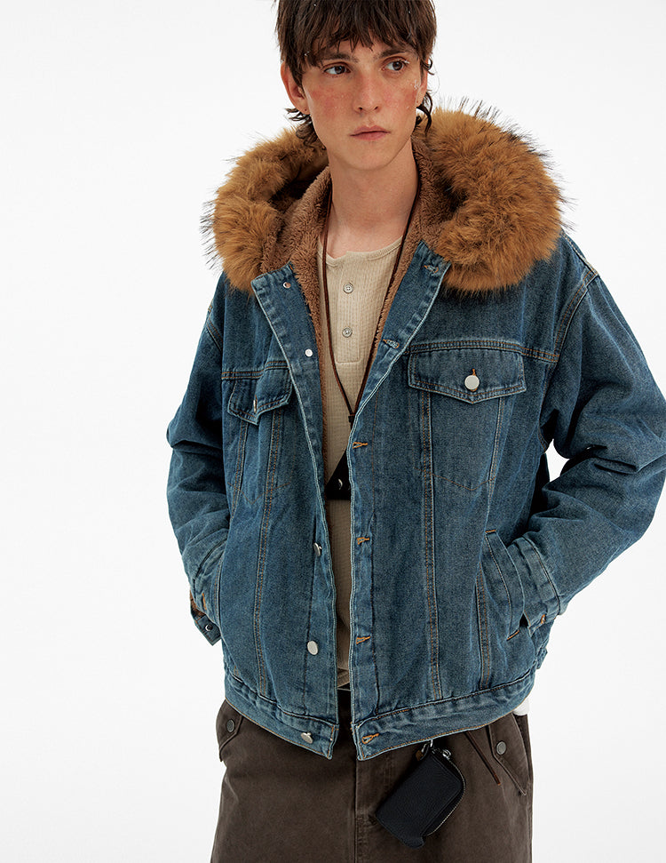 Retro Fur Collar Denim Jacket