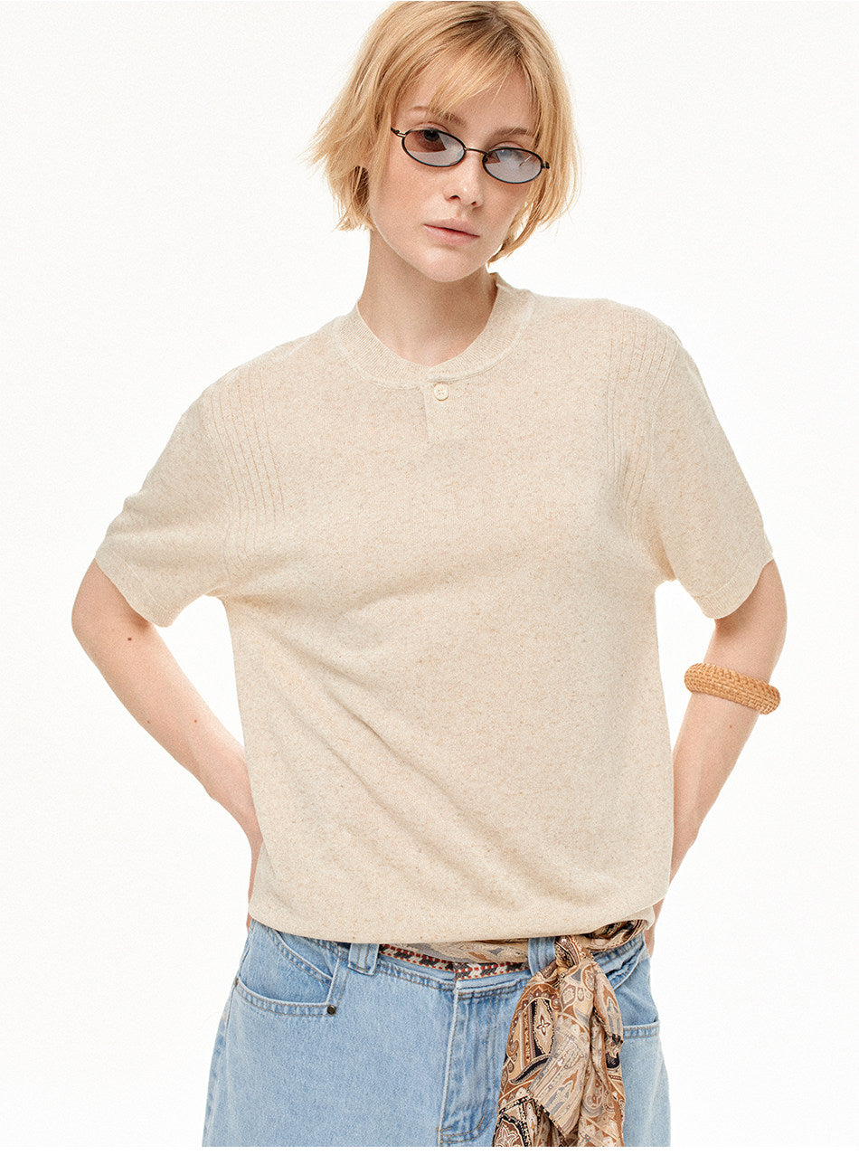Henley-Neck Loose-Fit Knit