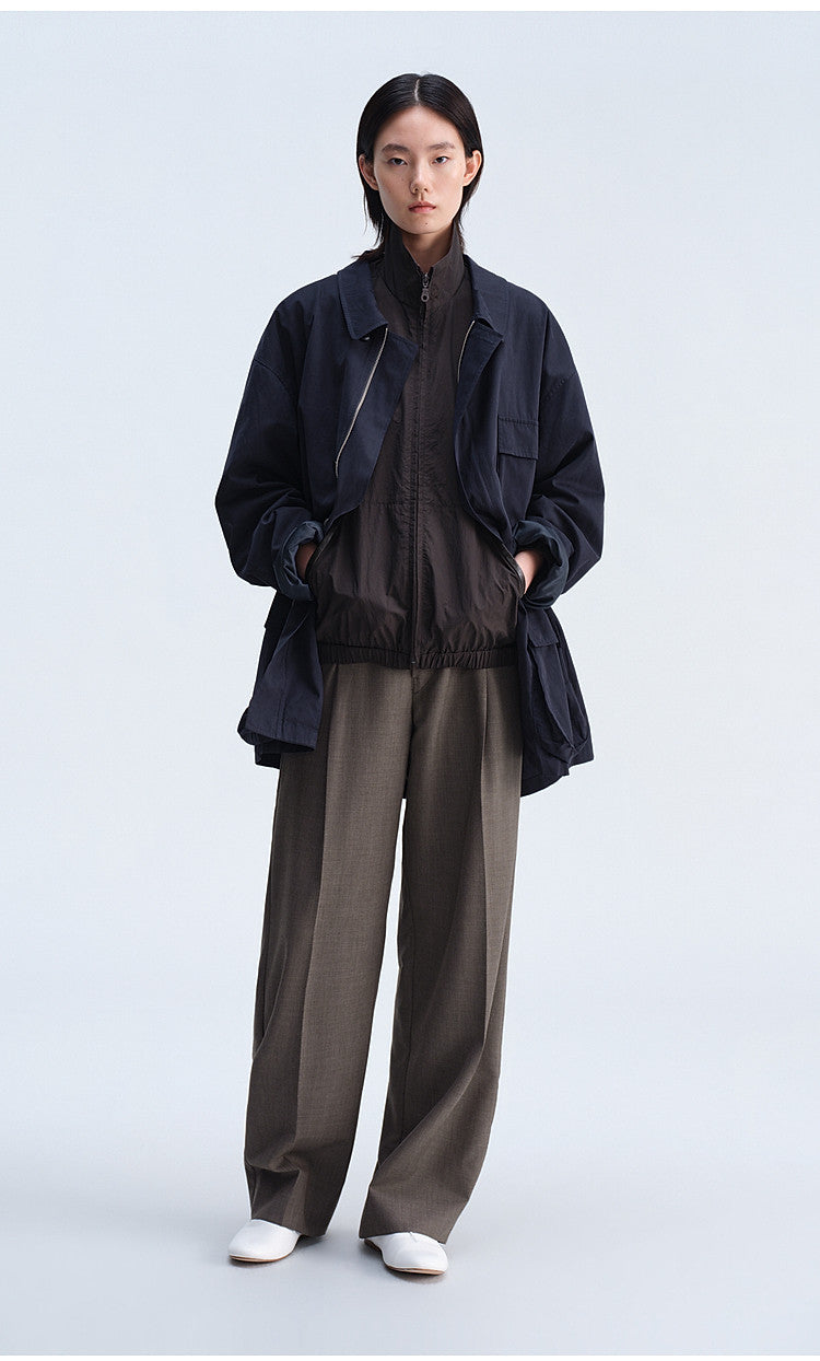 Work Jacket with Waist Drawstring and Relaxed Fit