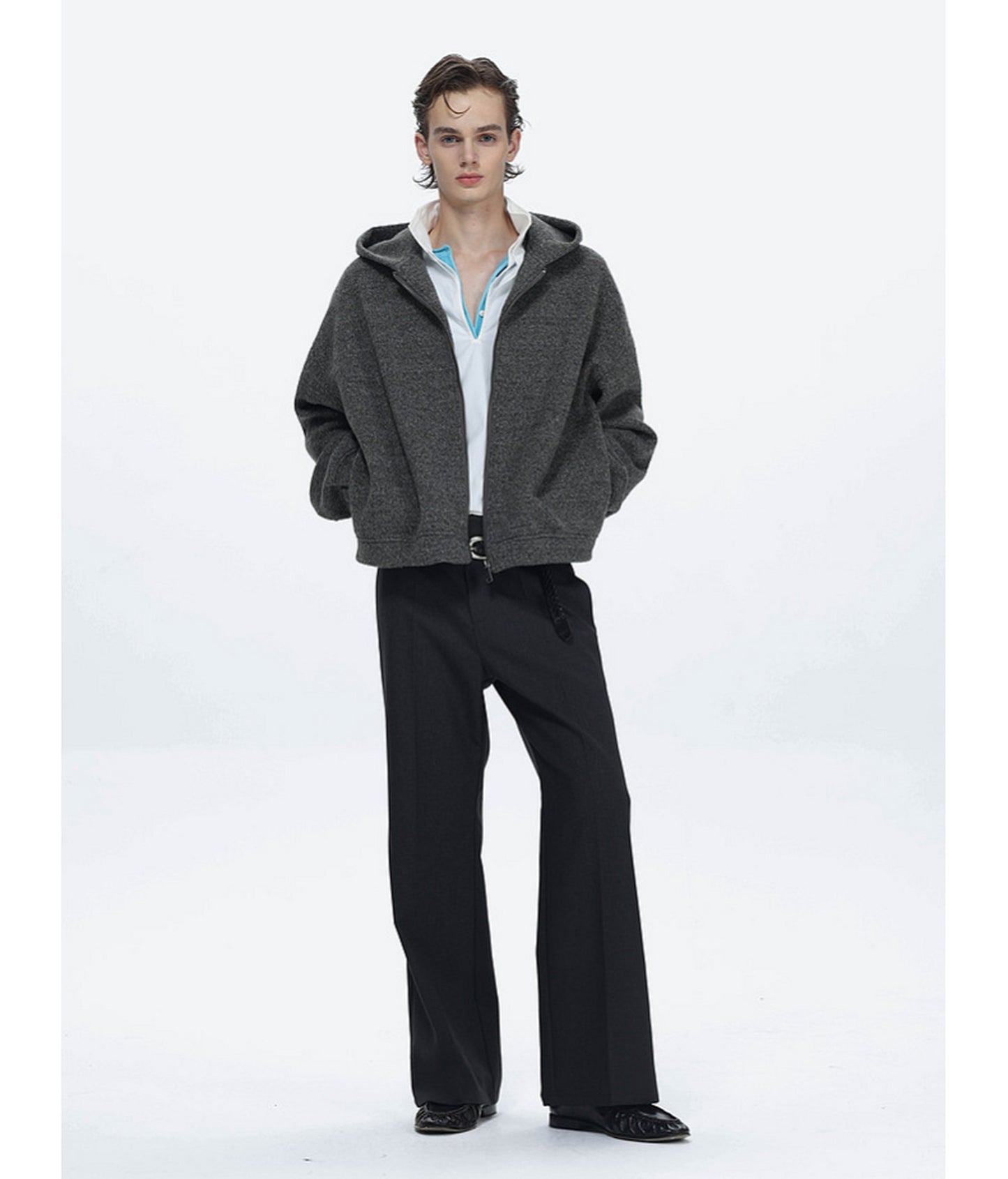 Textured Fleece Hooded Sweatshirt Jacket