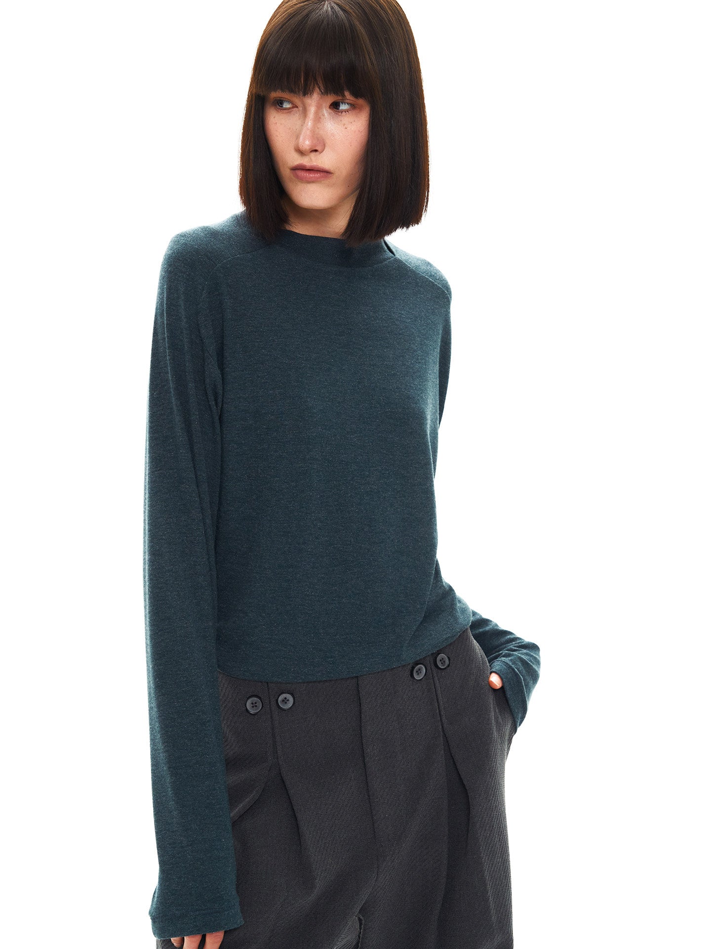 Raglan Sleeve Deconstructed Neck T-Shirt