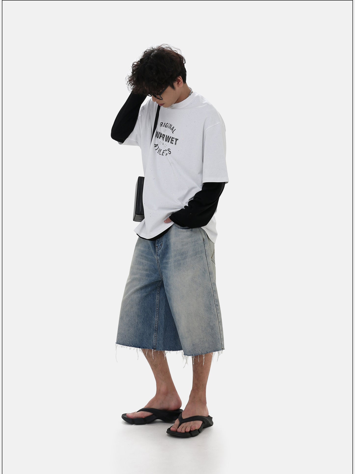 Gradient-colored denim shorts