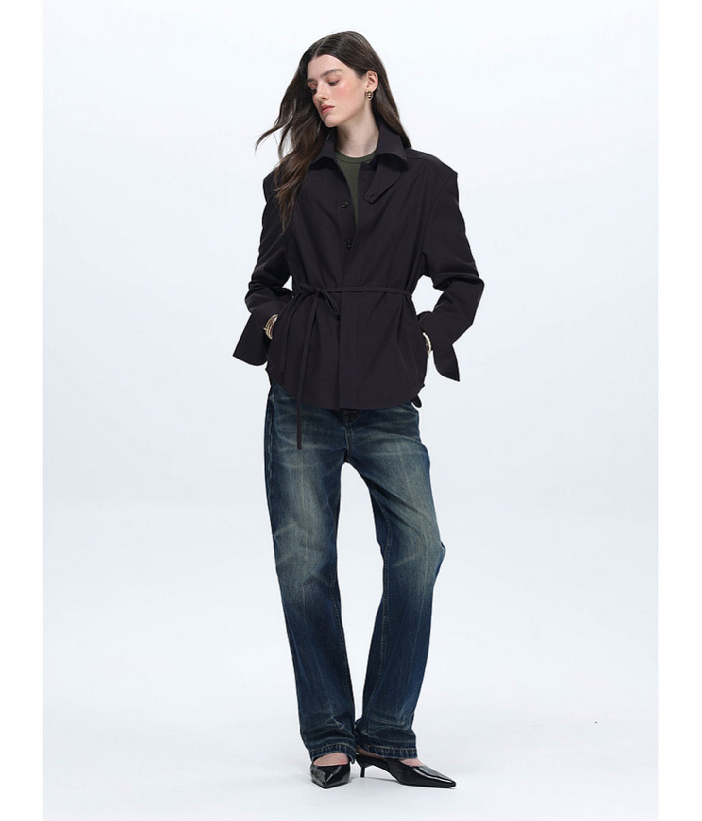 Shirt with Stand-Up Collar and Panel Design
