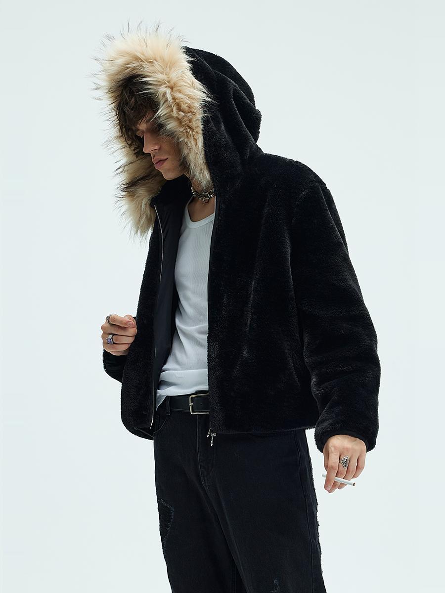 Detachable fur collar zipper jacket