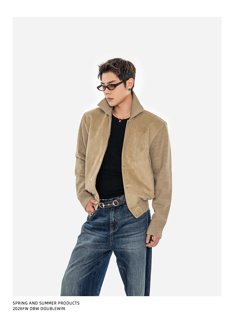 Suede and Knit Baseball Jacket
