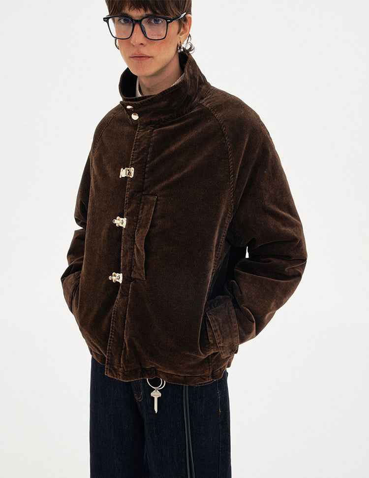 Metal Buckle Stand Collar Cotton Jacket