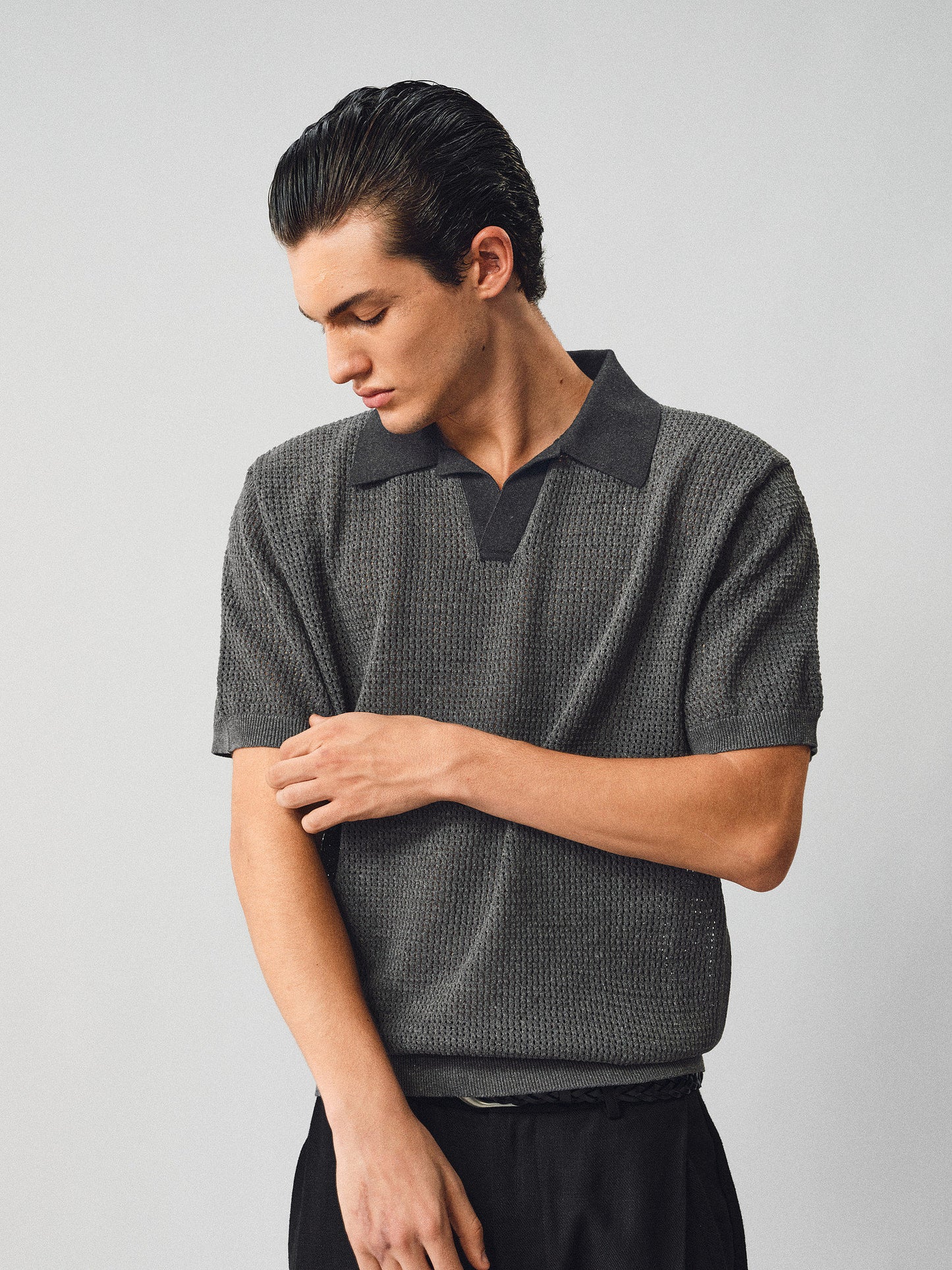 Openwork Knit Polo Shirt