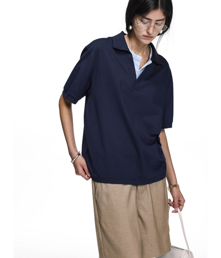 Fake Two-Piece Double Collar Polo Shirt