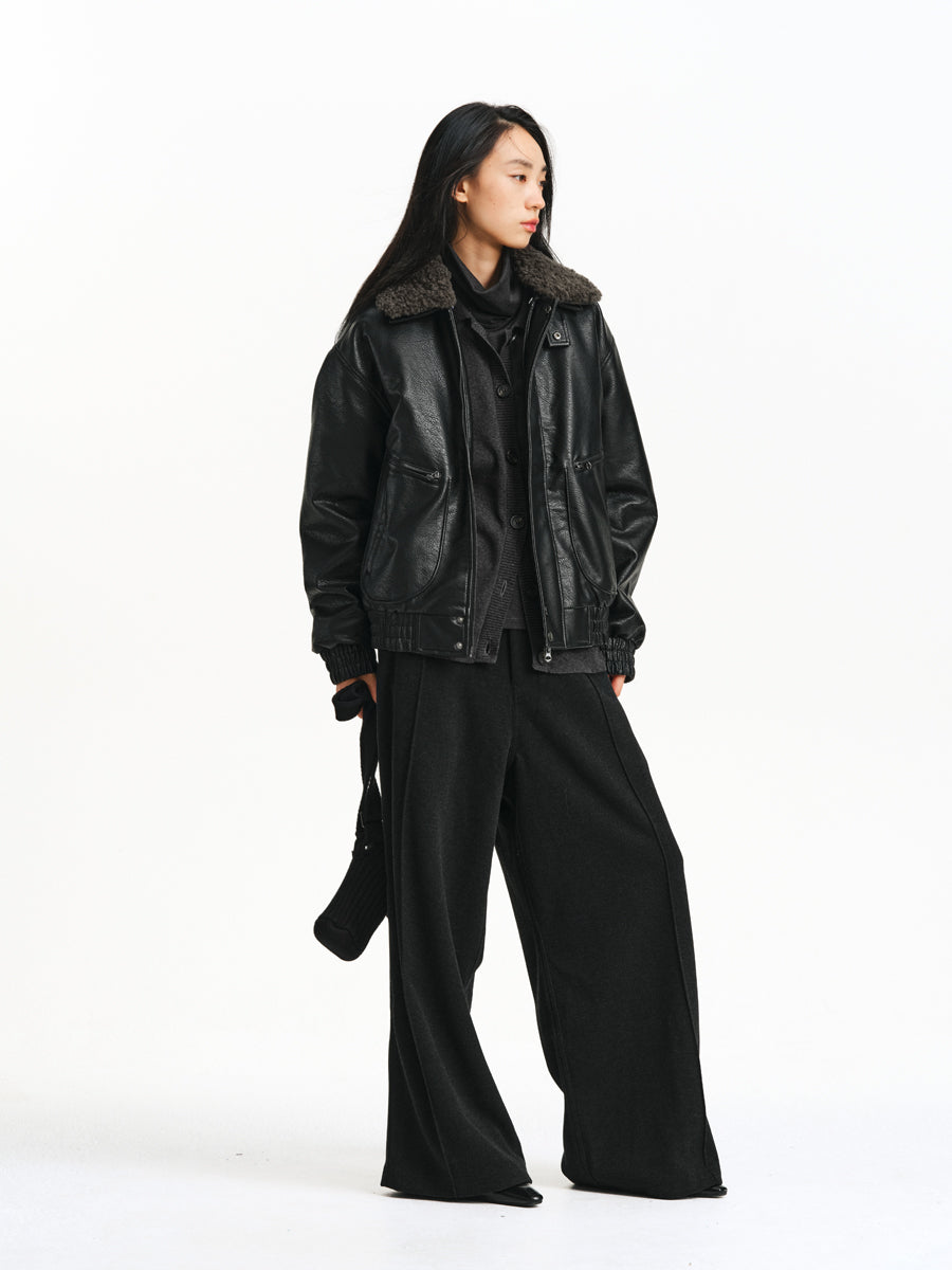 Detachable Collar PU Leather Jacket