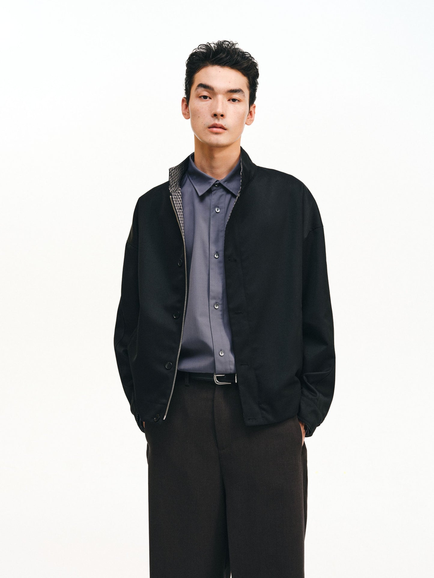 Checkered Splicing Harrington Jacket