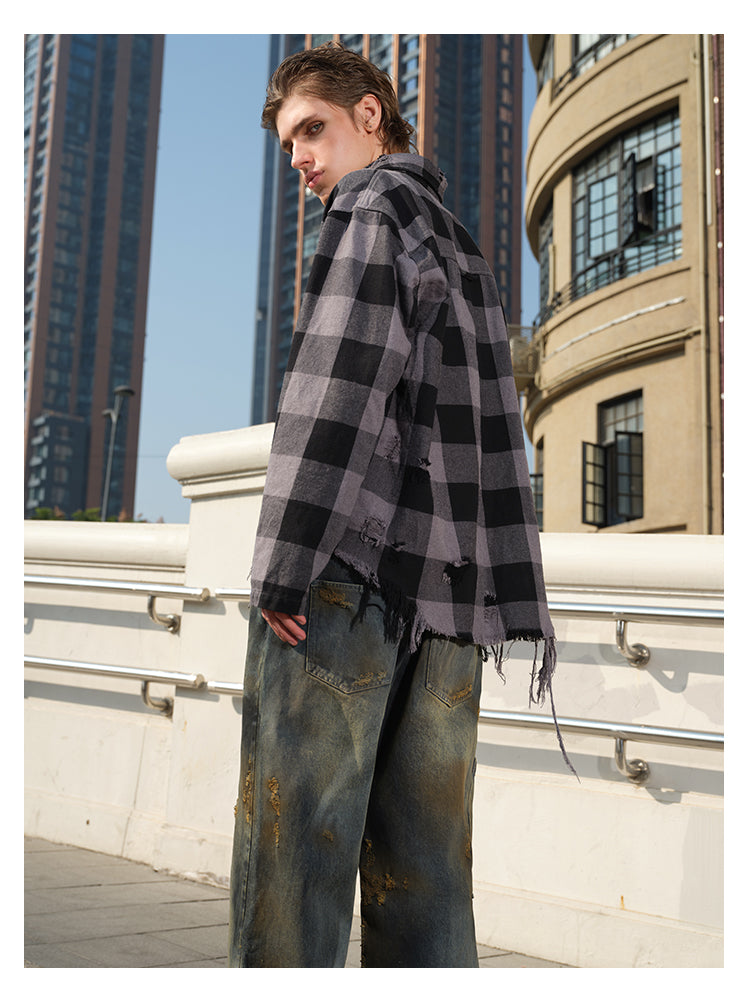 Washed Embroidered Logo Plaid Shirt