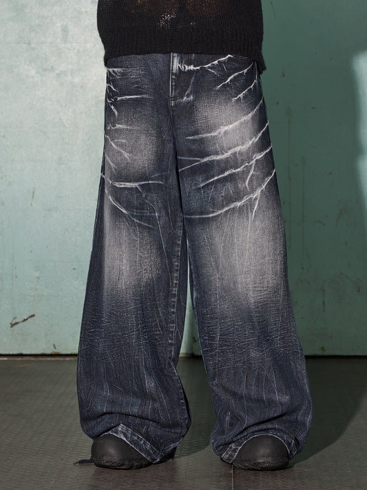 American Retro Damaged Loose Wide Leg Jeans
