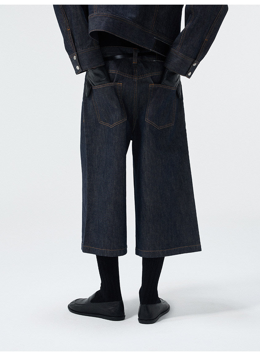 Denim Loose Straight Leg Cropped Shorts
