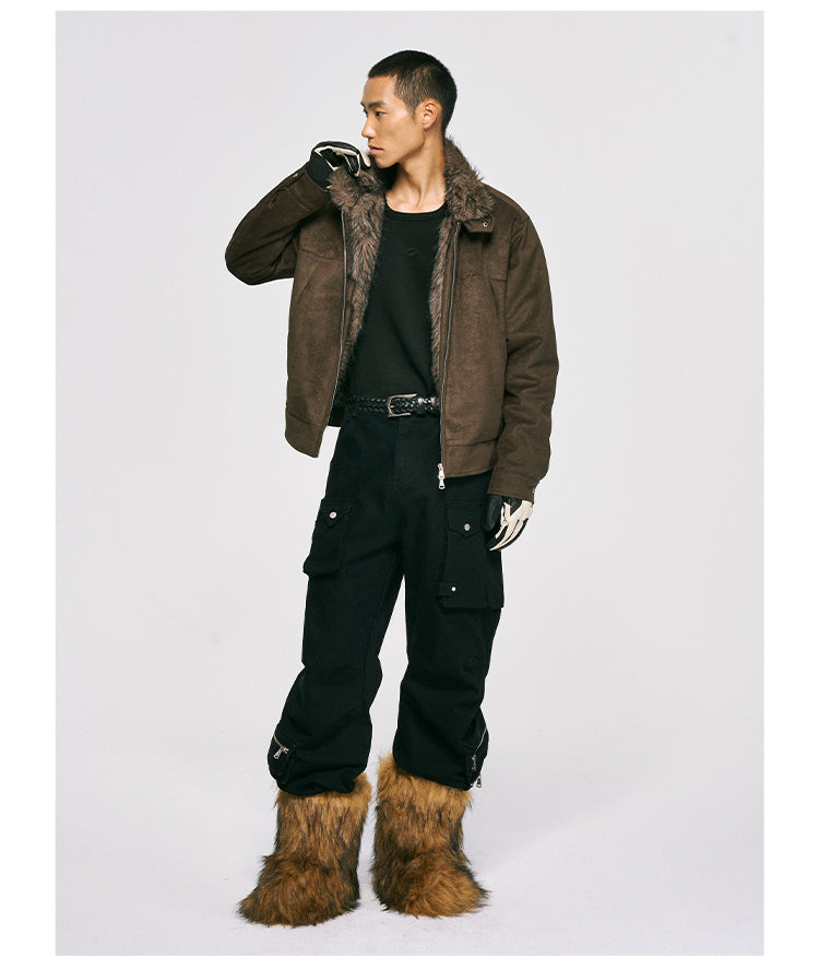 Mountain Carving Design Suede Jacket