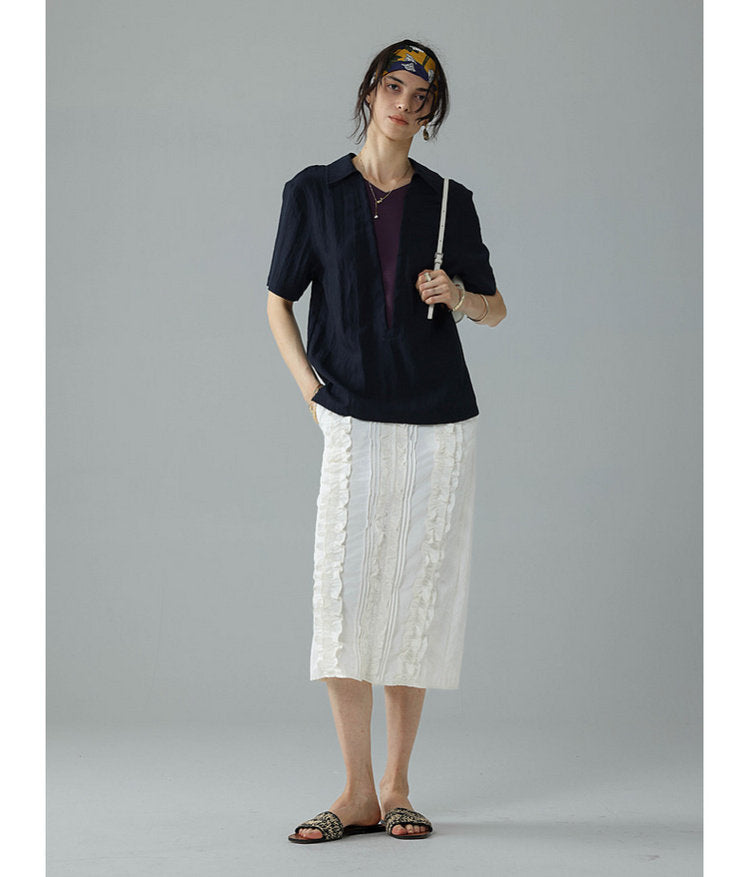 Faux Two-Piece V-Neck Pullover Shirt