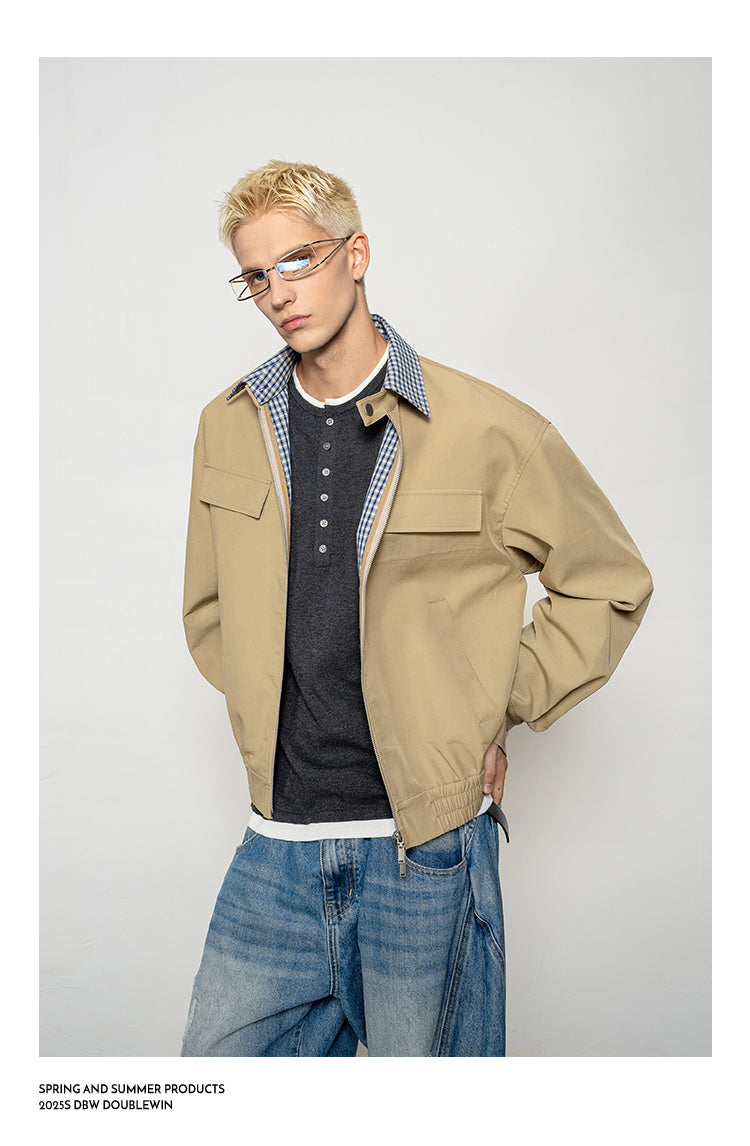 Retro Check Pattern Lapel Jacket