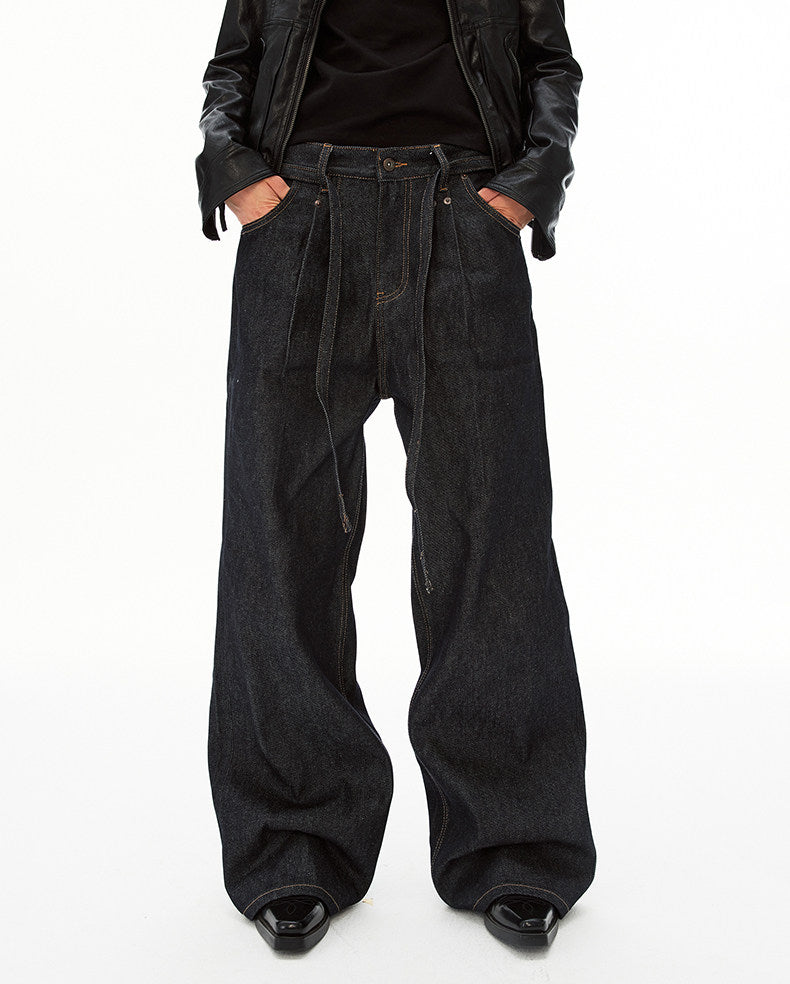 Minimalist Lace-Up Raw Denim Pants