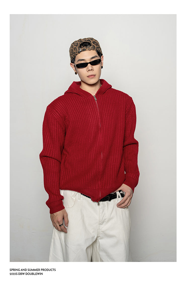 Thick Rib Hooded Knit Cardigan