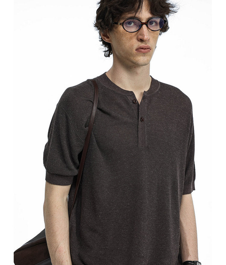 Henley-neck knit shirt