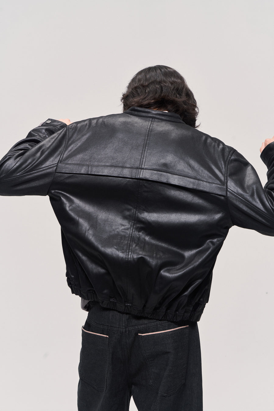 Stand collar leather jacket