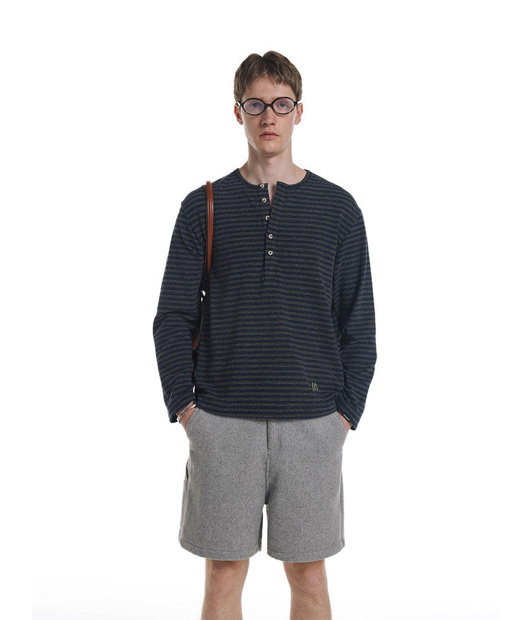 Striped Henley Collar T-Shirt