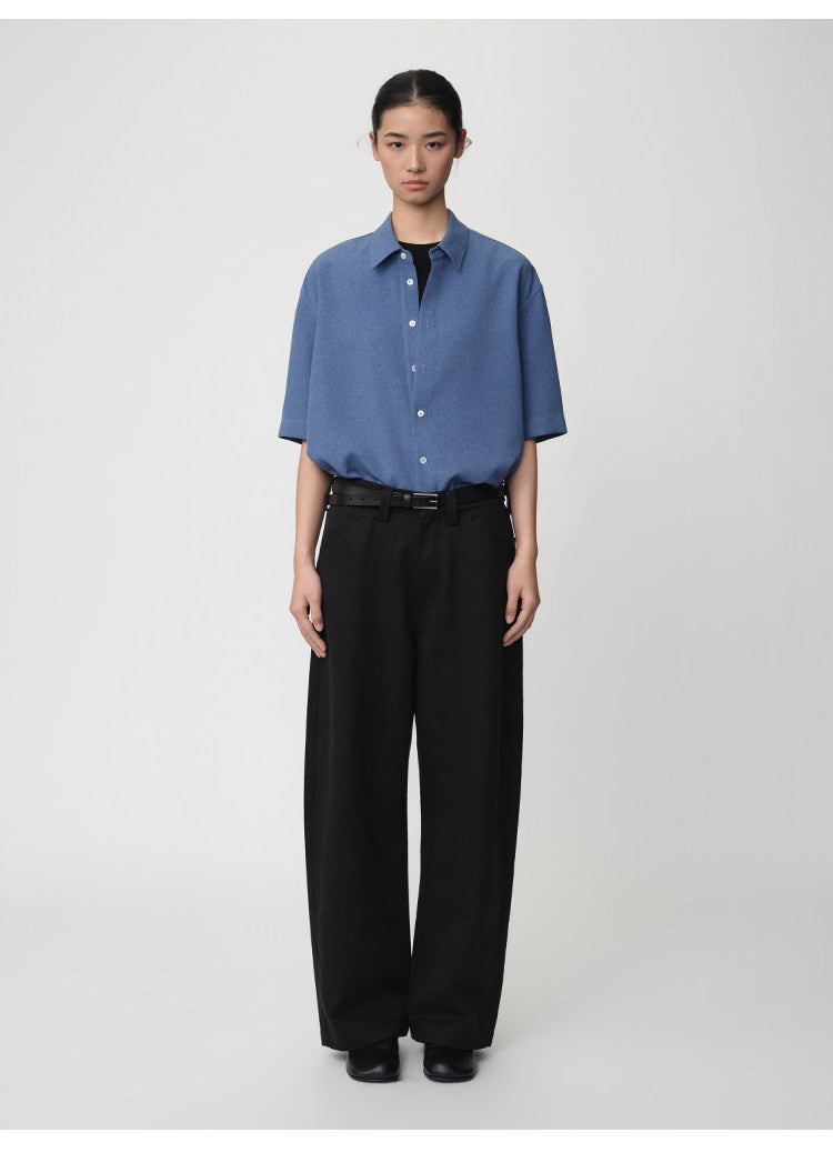 Curved Straight-Leg Casual Pants