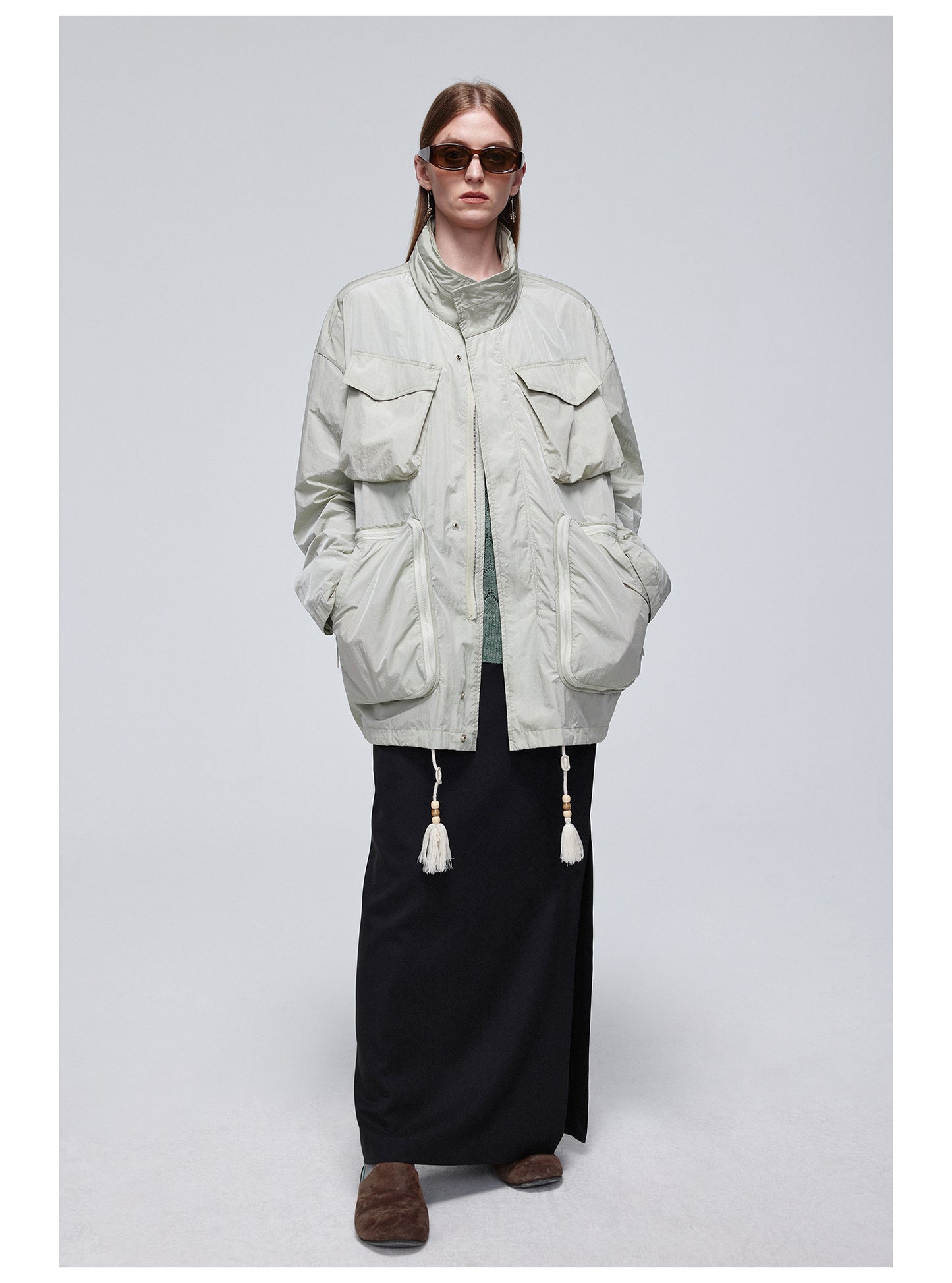 Nylon mid-length jacket